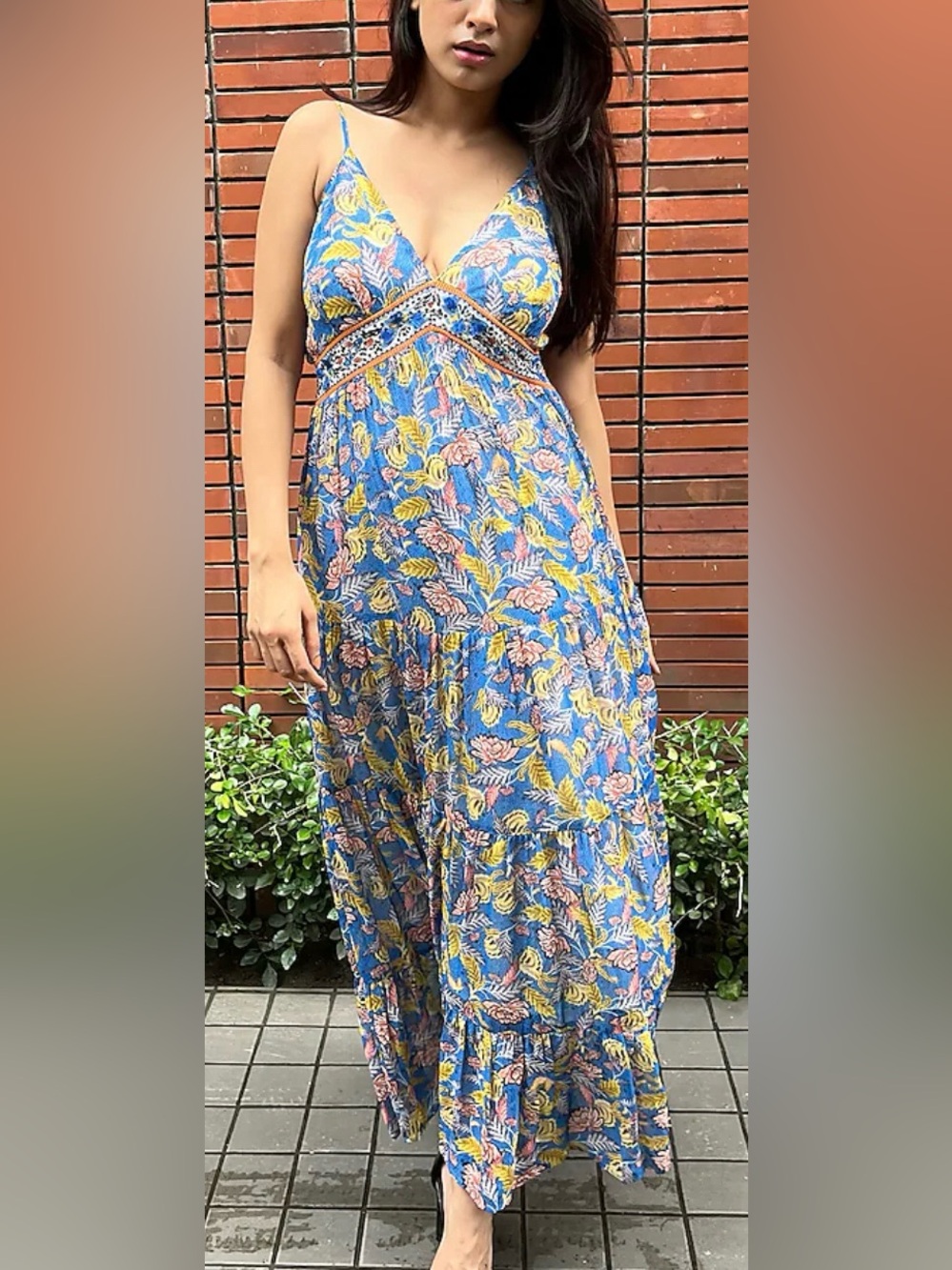 Verb by Pallavi Singh Vineyard Floral Maxi Dress Blue Multicolor Medium